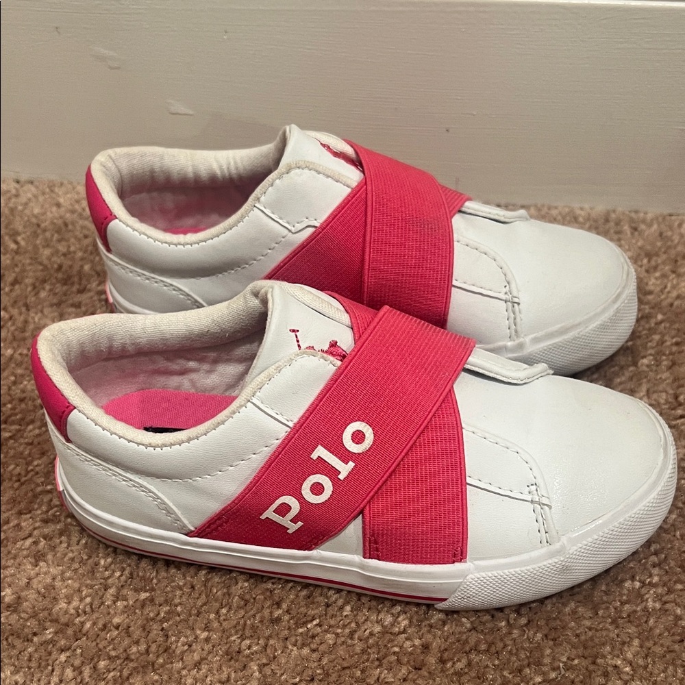 Polo by Ralph Lauren White & Pink Girls Slip-On Sneakers
